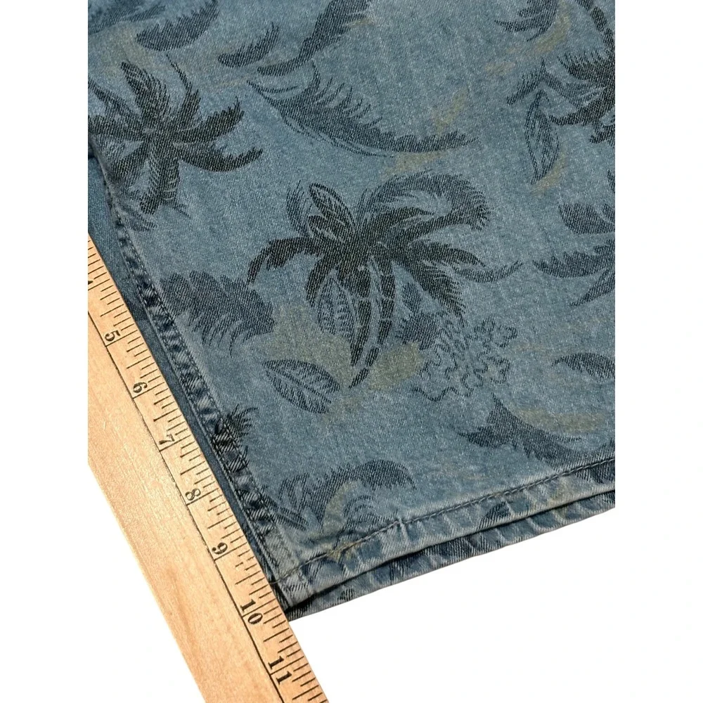 Levis 502 Regular Taper Denim Shorts Mens 40‎ Blue Tropical Palm Tree Print Jean